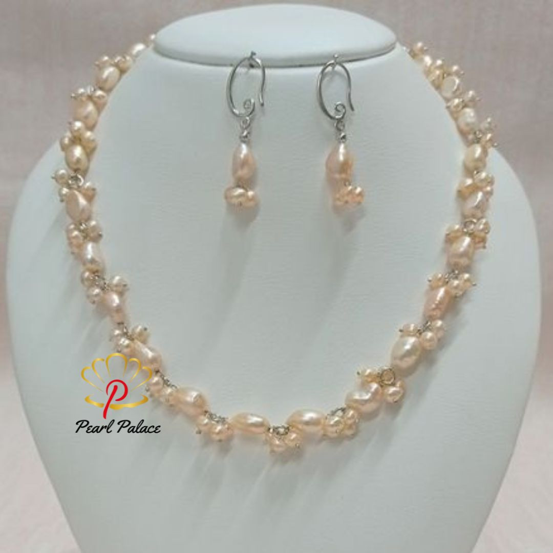 Meadow Bloom_ Pink Freshwater Pearl Necklace Set