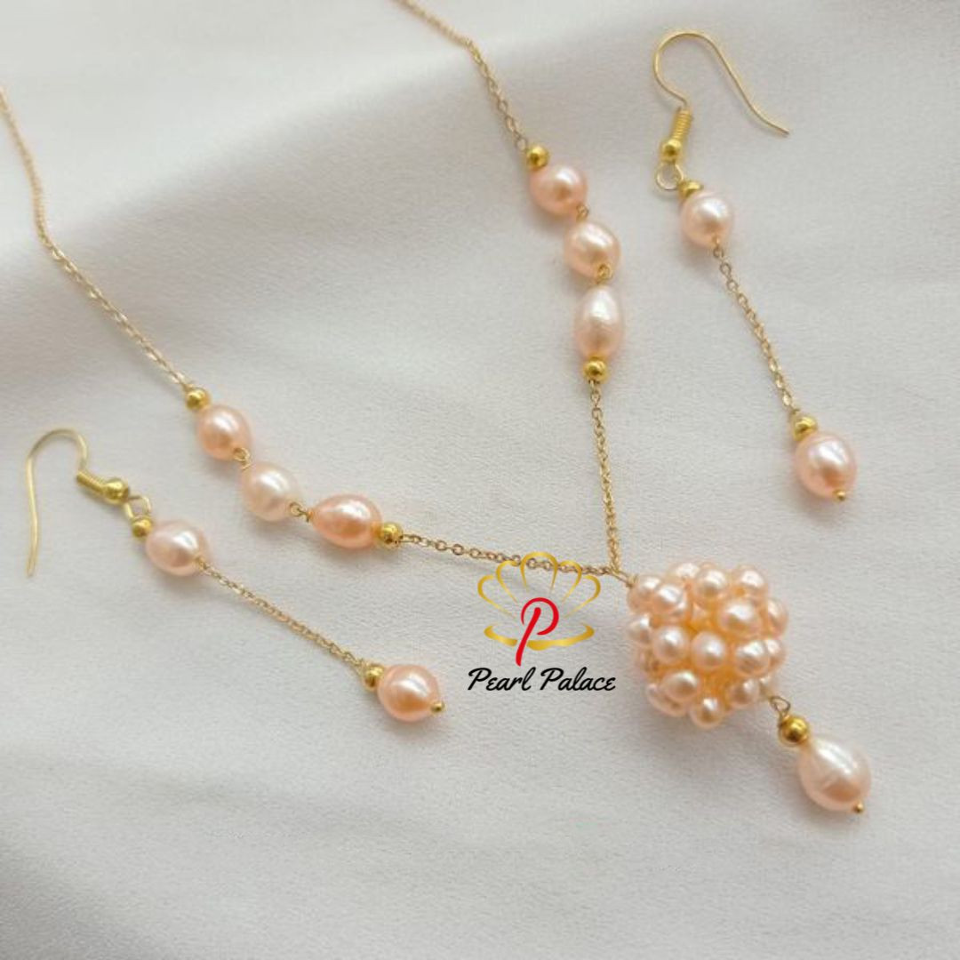 Rosy Radiance_ 18K Gold Plated Pink Pearl Necklace Set