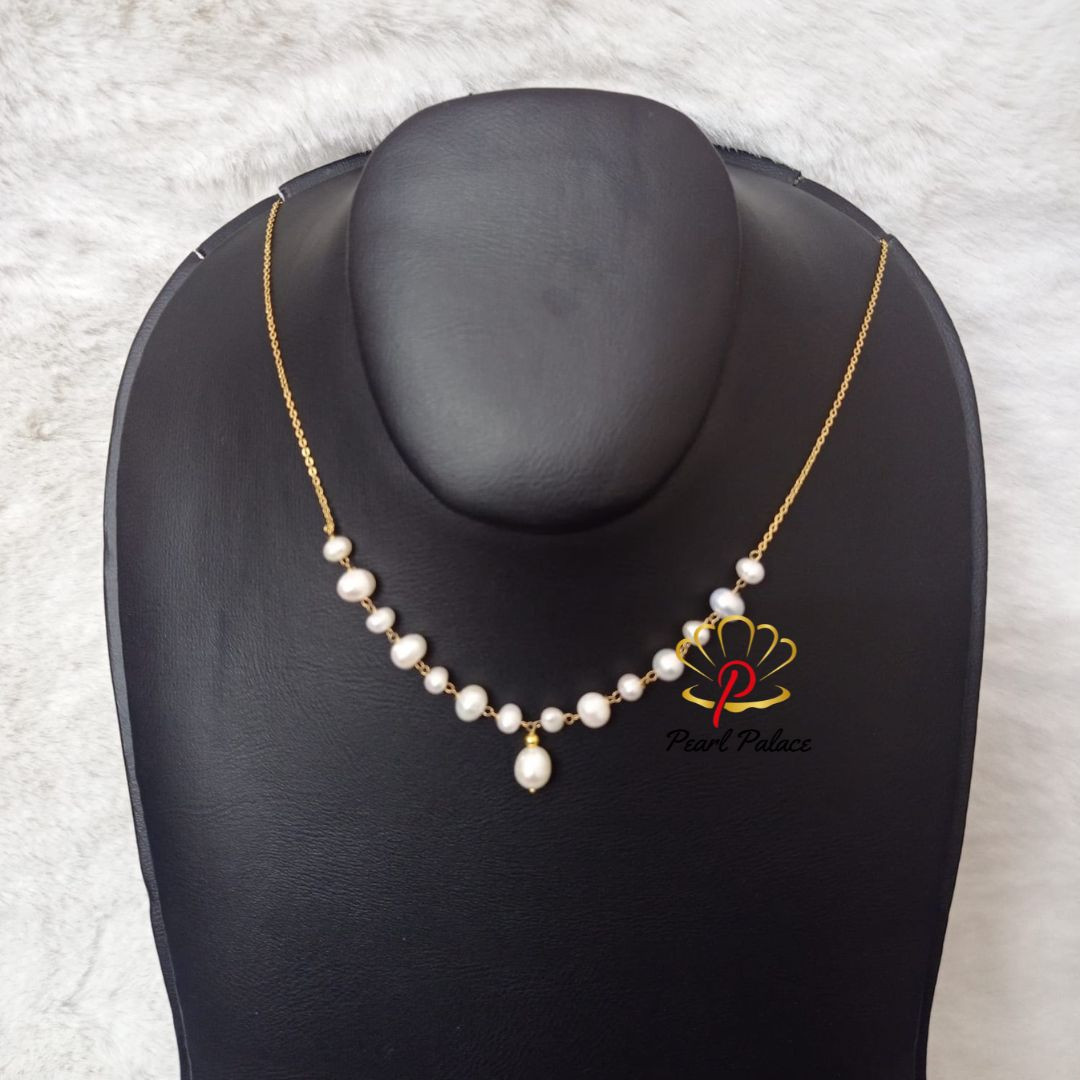 Gold Chain Necklace with White Freshwater Pearls