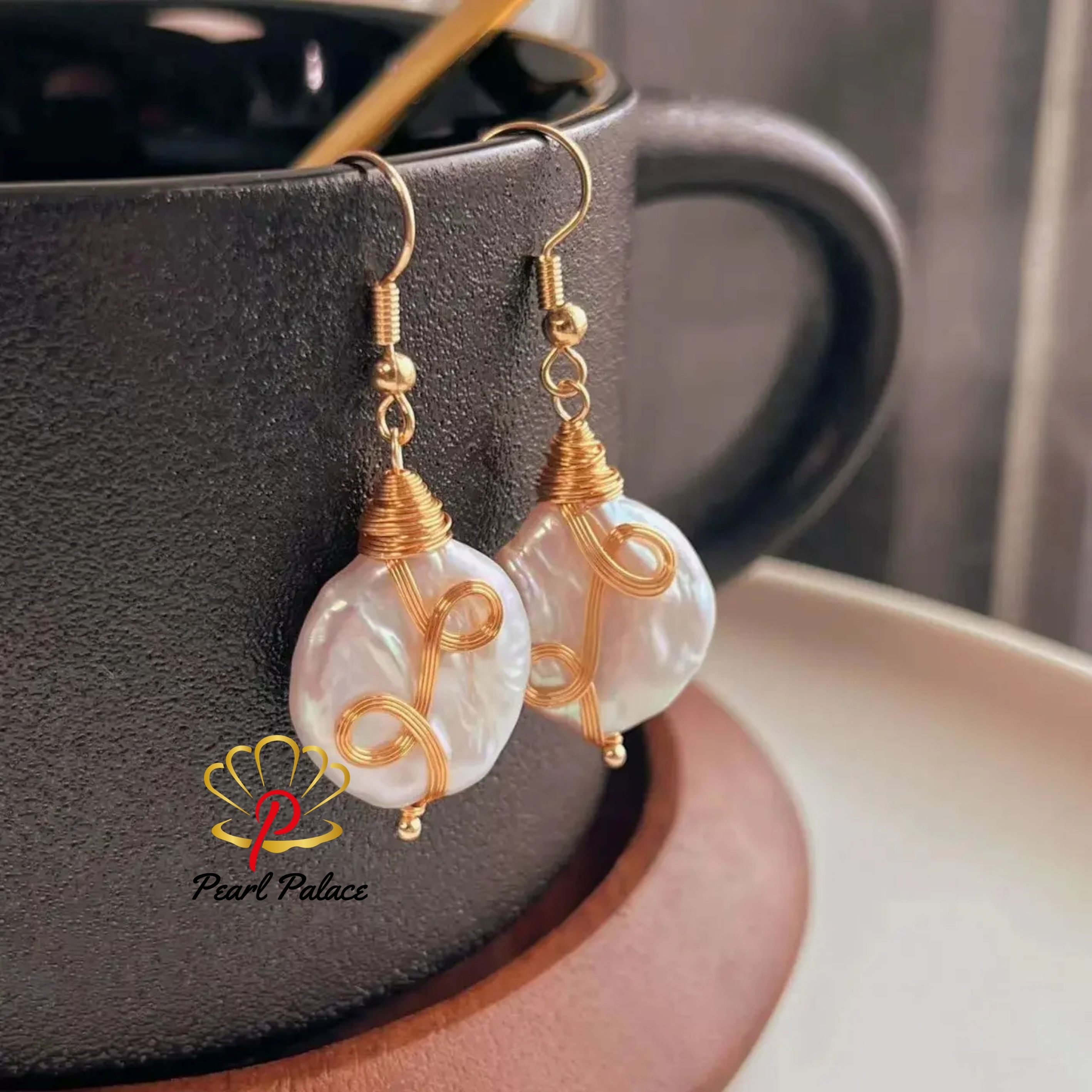 Natural Freshwater Pearl Drop Earrings for Women 12-13mm Big Baroque Button Pearl Jewelry