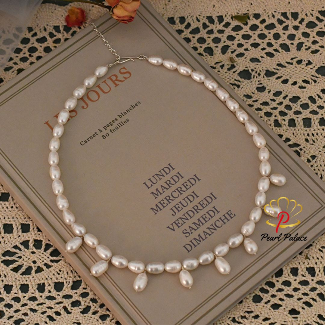 Natural Freshwater Pearl Necklace  925 Sterling Silver Clasp Decorated Growth Pattern Jewelry for Women