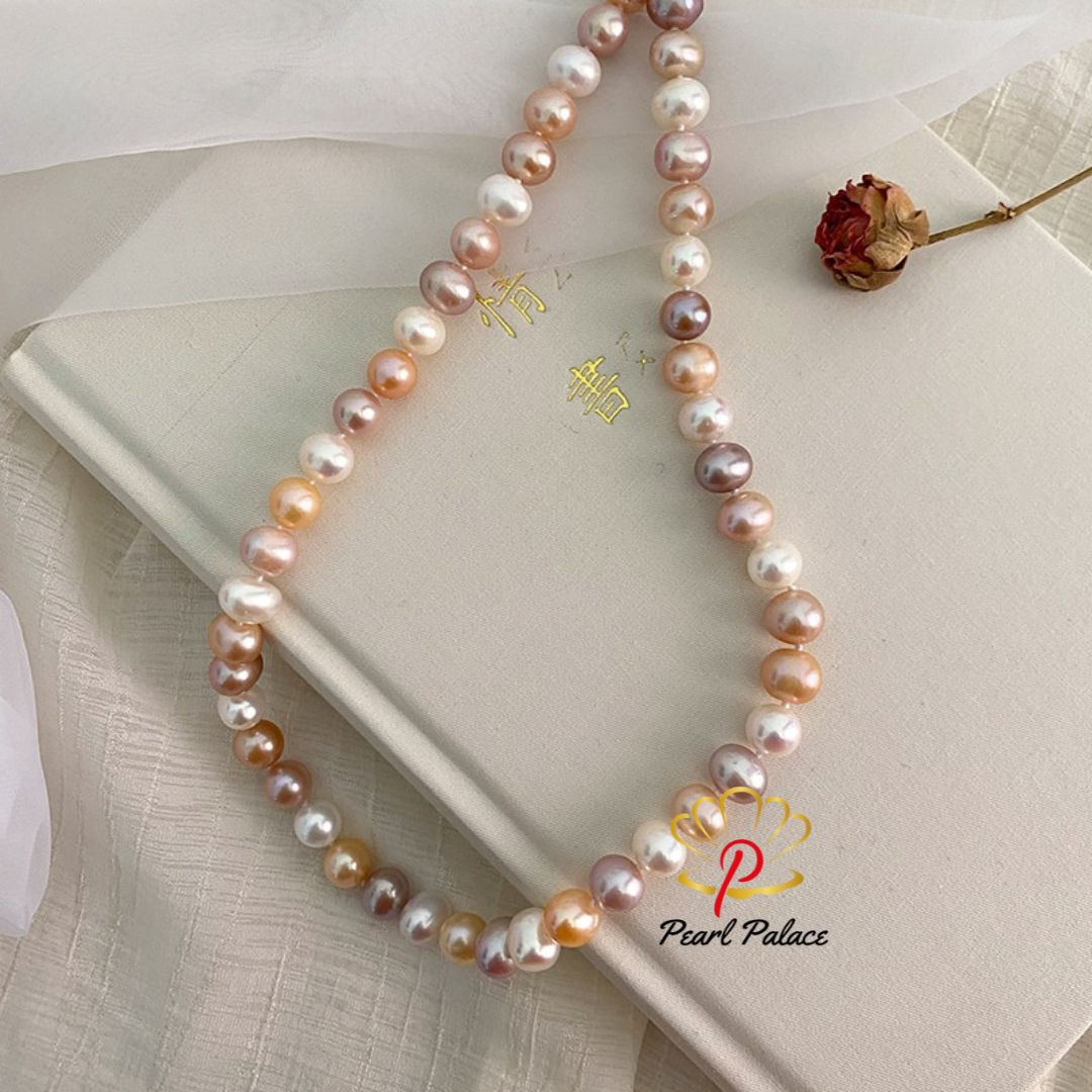 Natural Freshwater Pearl Necklace 925 Sterling Silver Button Jewelry for Women