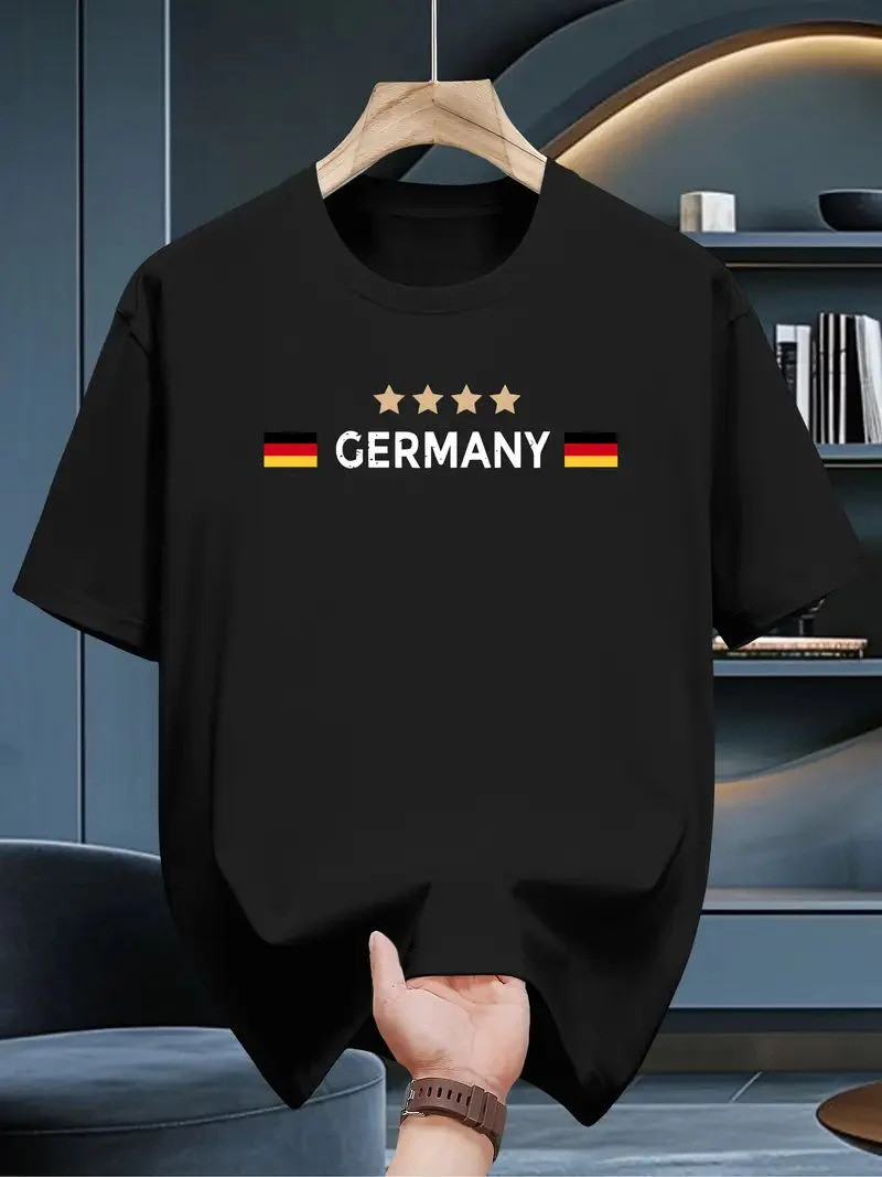 Drop Shoulder Print T-Shirt - Germany 4 Star - Black