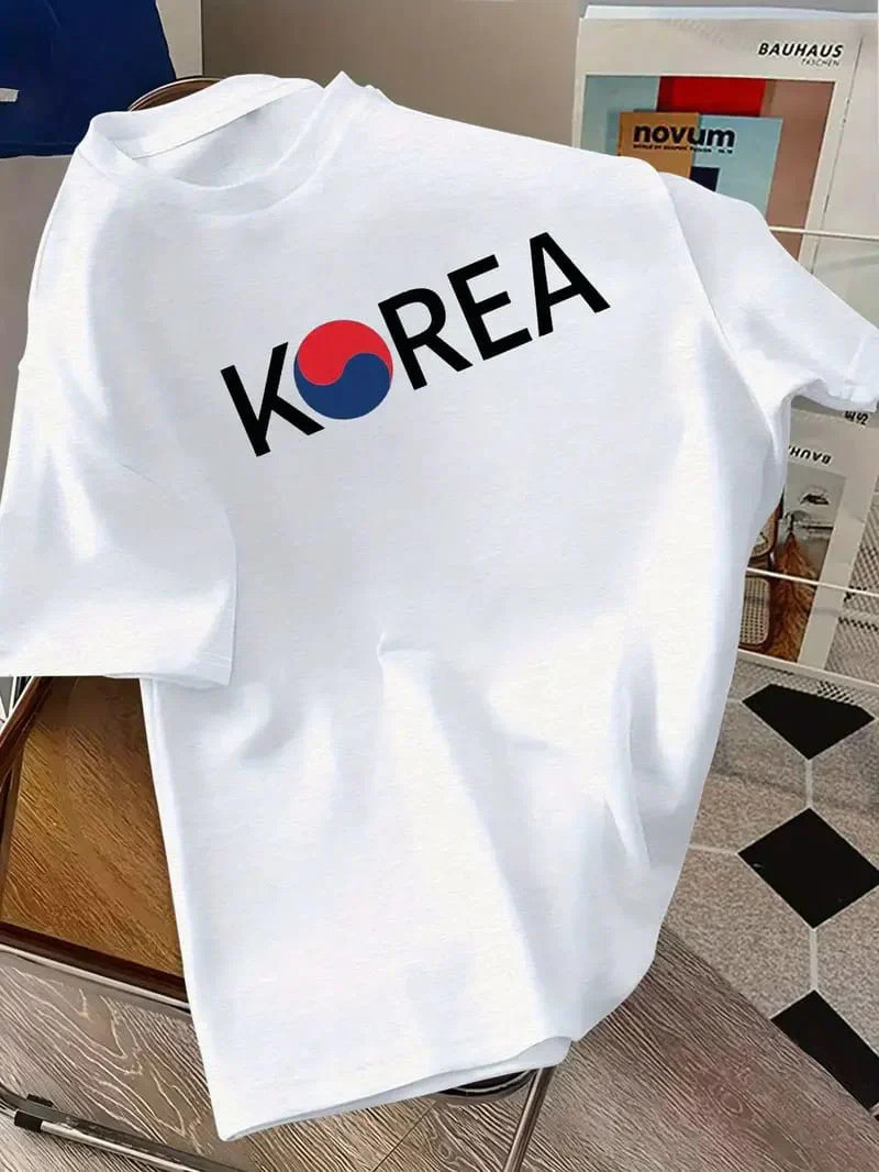 Drop Shoulder Print T-Shirt - Korea Design