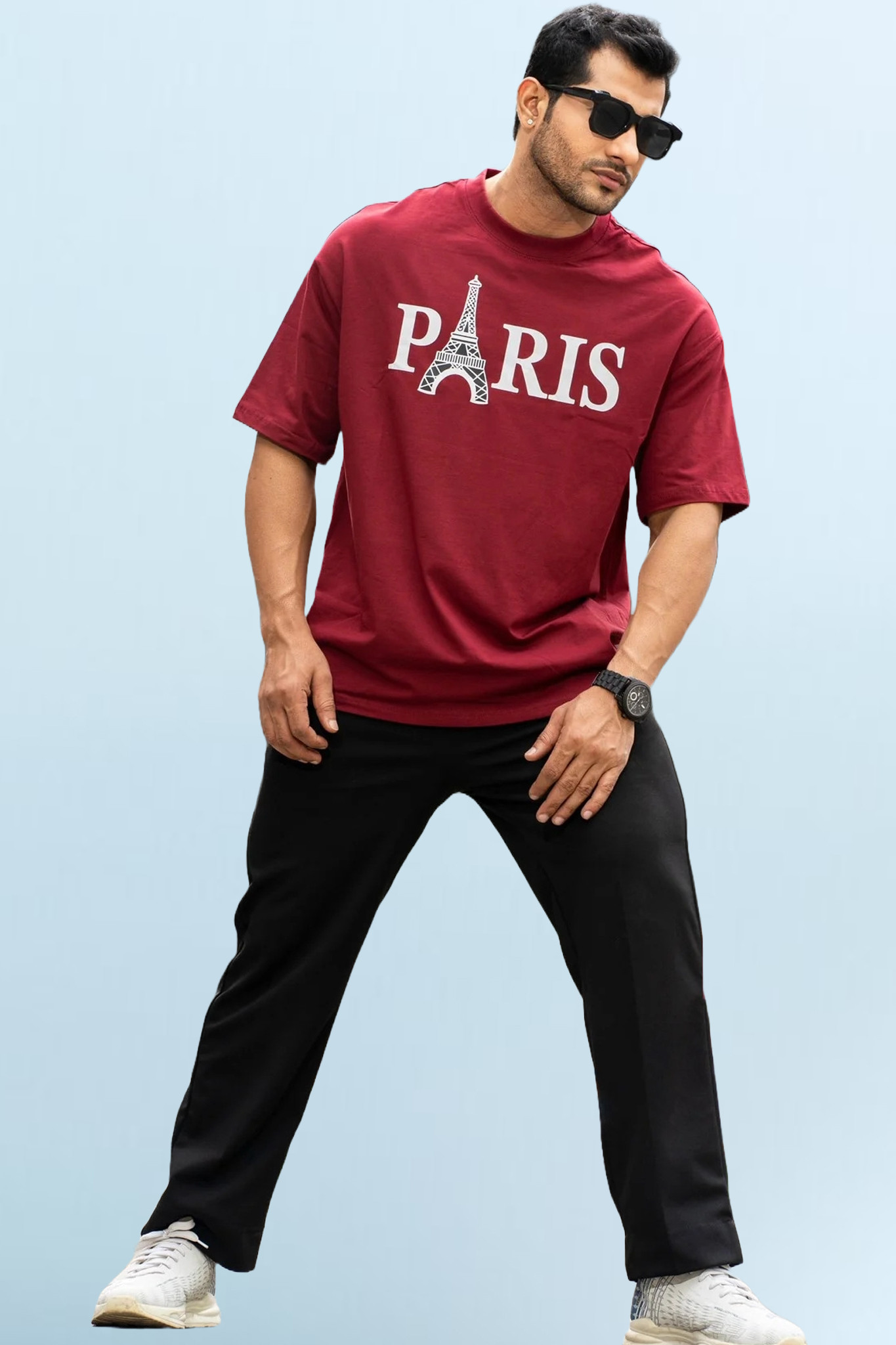 Drop Shoulder Print T-Shirt - Paris Eiffel Tower
